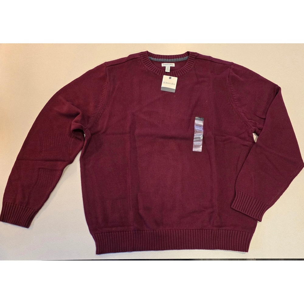 St Johns Bay‎ Sweater Mens XXL, 2X Pullover Crew Neck Burgundy 100% Cotton NWT
